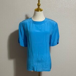 Vintage Anna & Frank Women’s Silk Blouse Size L Blue Short Sleeve Top NWT
